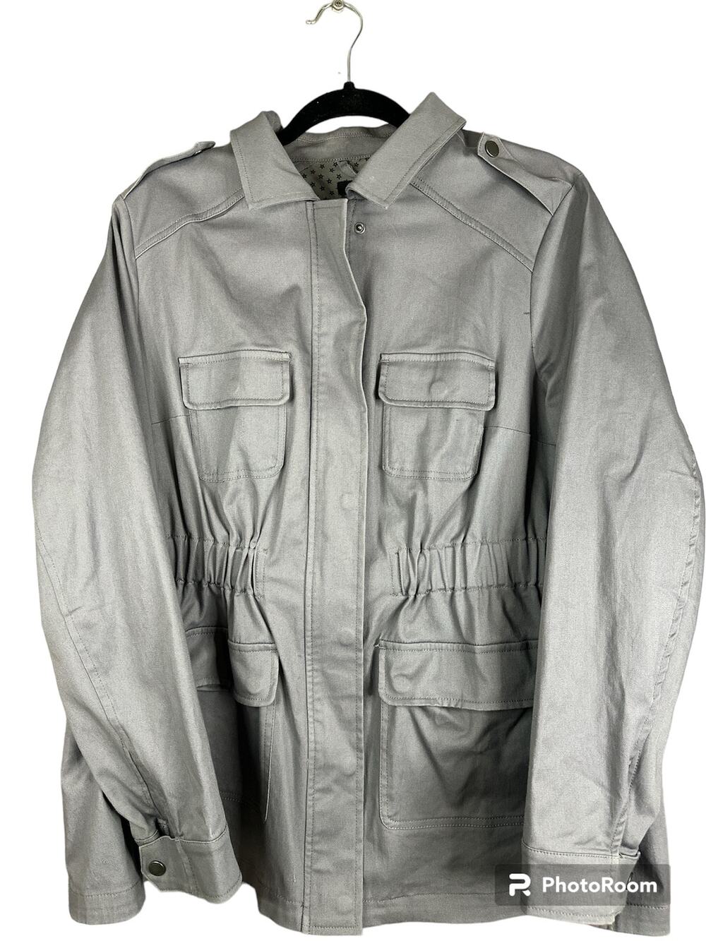 Torrid Grey Long Sleeve Cinched Waist Twill Zip Up Anarok Utility Jacket Size 1X